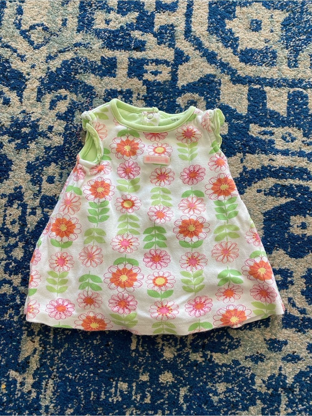 Carter's White Dress with Pink & Orange Floral Print and Green Trim